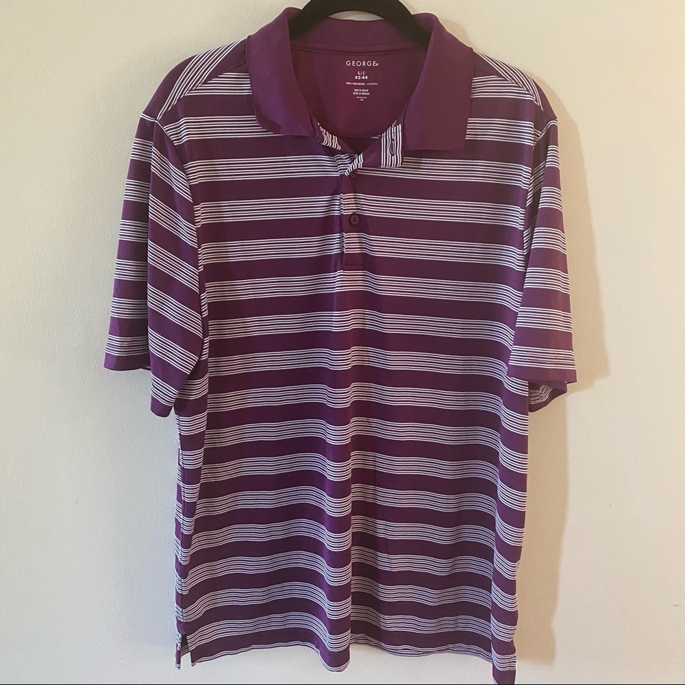 George Mens Purple & White Striped Short Sleeve Polo Shirt Size L 42-44 RN 52469